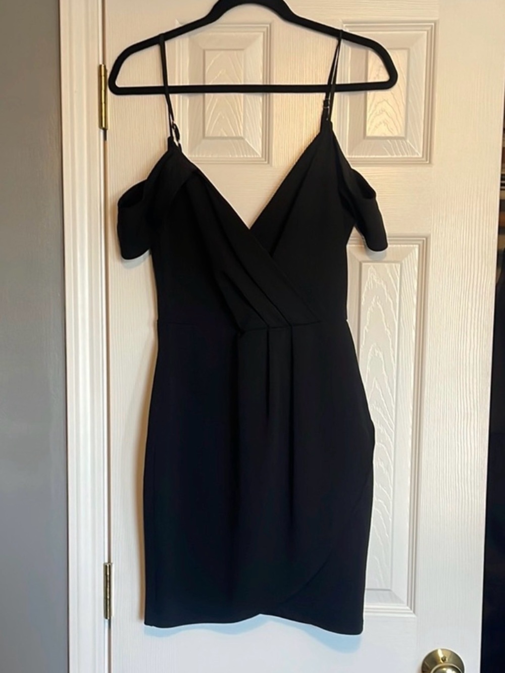 Black Cold-Shoulder V-Neck Dress